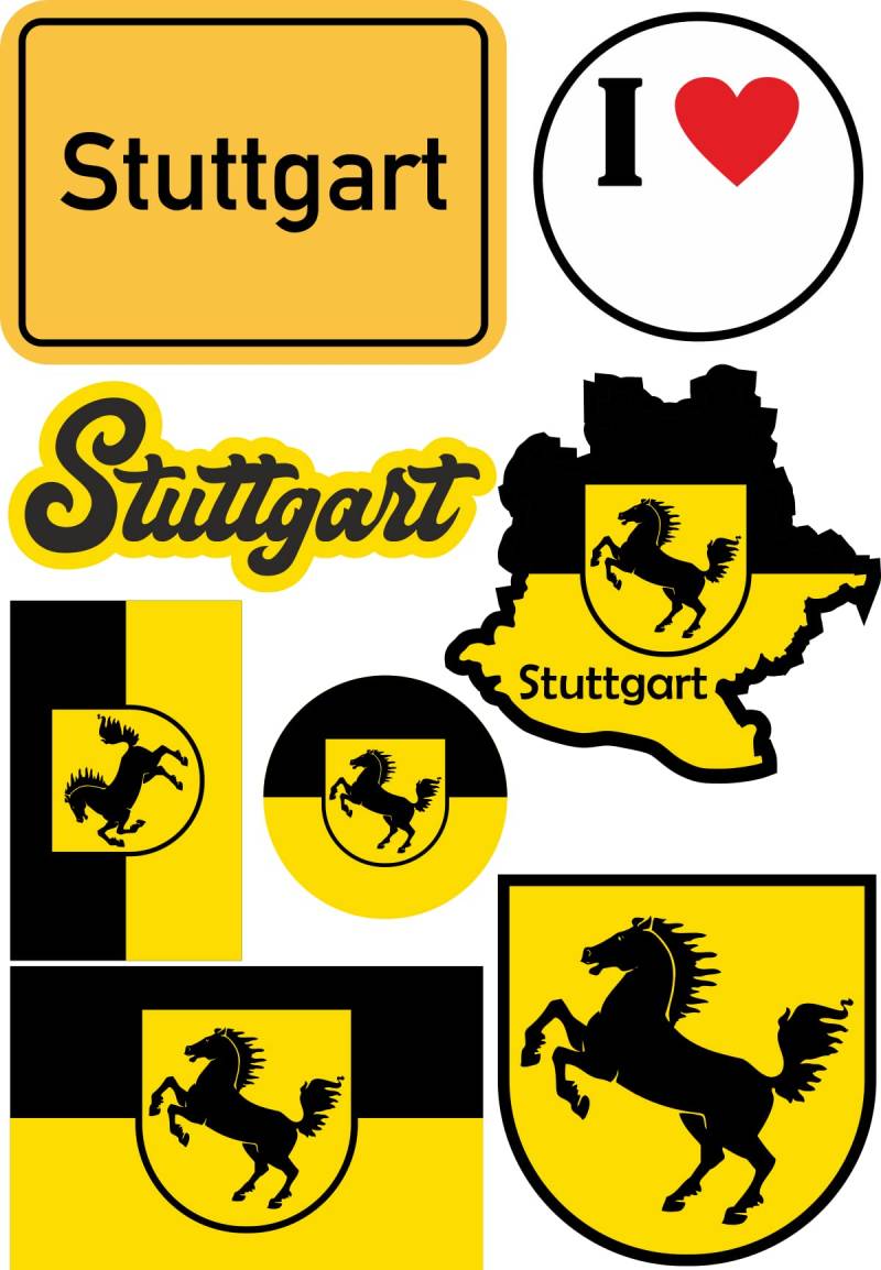 aprom Stuttgart Aufkleber Karte Sticker-Bogen - Stadt PKW Auto Fahne Flagge Decal 17x24 cm - Viele Motive von aprom