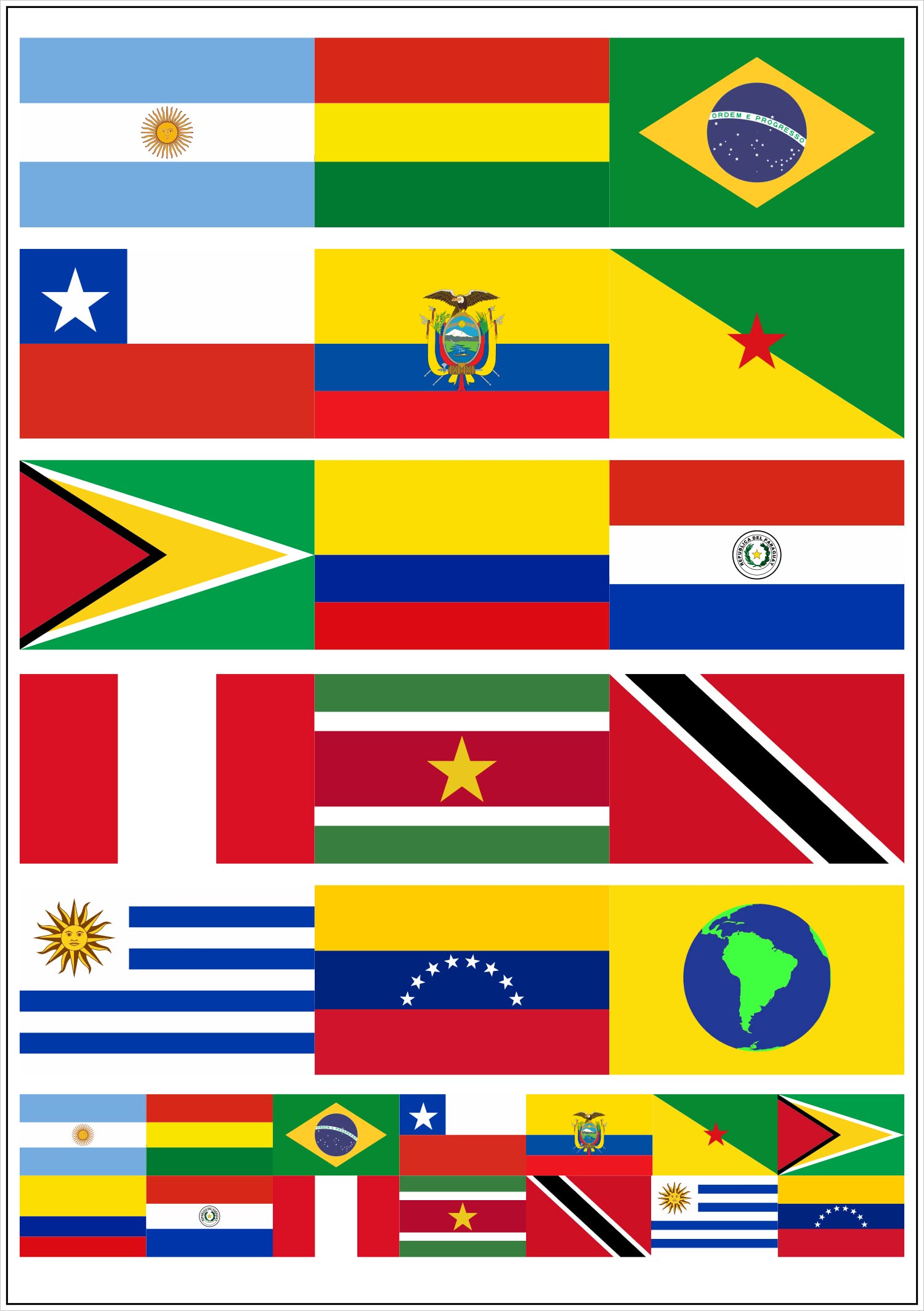 aprom Südamerika Flaggen Fahnen Set Alle Länder Aufkleber Karte Sticker-Bogen - PKW Auto Fahne Flagge Decal 14 x von aprom