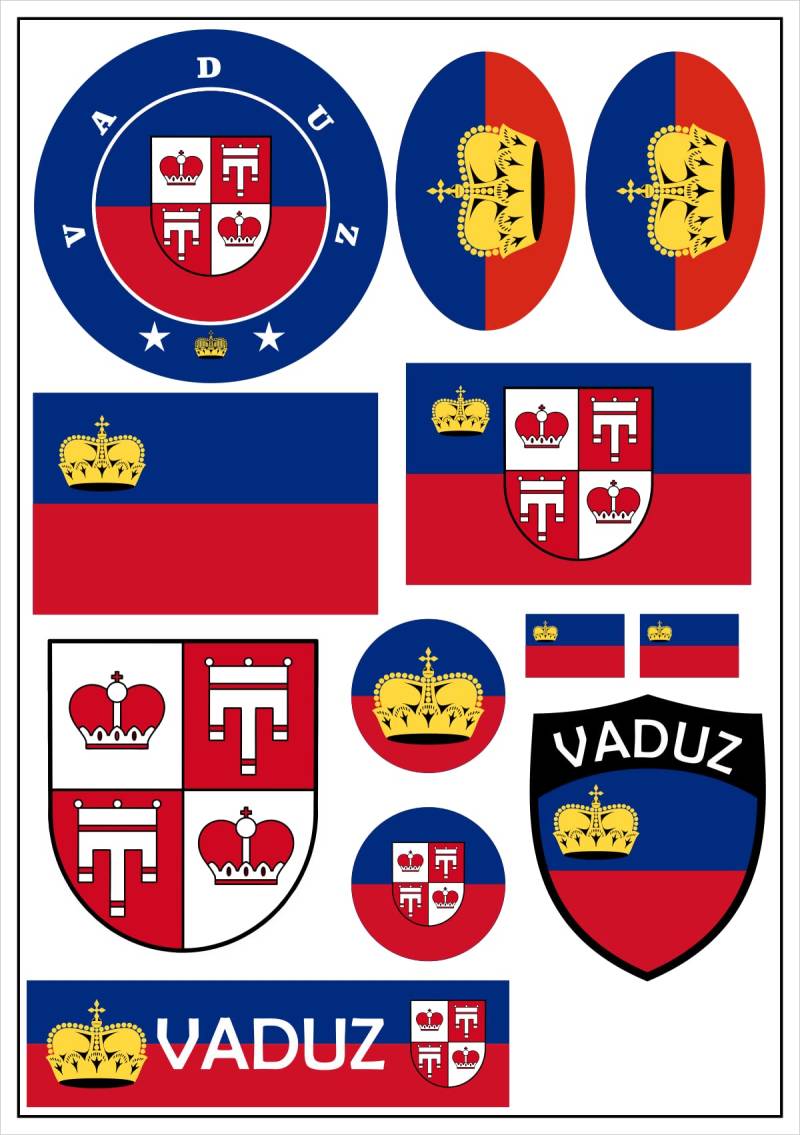 aprom Vaduz Liechtenstein Aufkleber Karte Sticker-Bogen - PKW Auto Fahne Flagge Decal 17x24 cm - Viele Motive von aprom