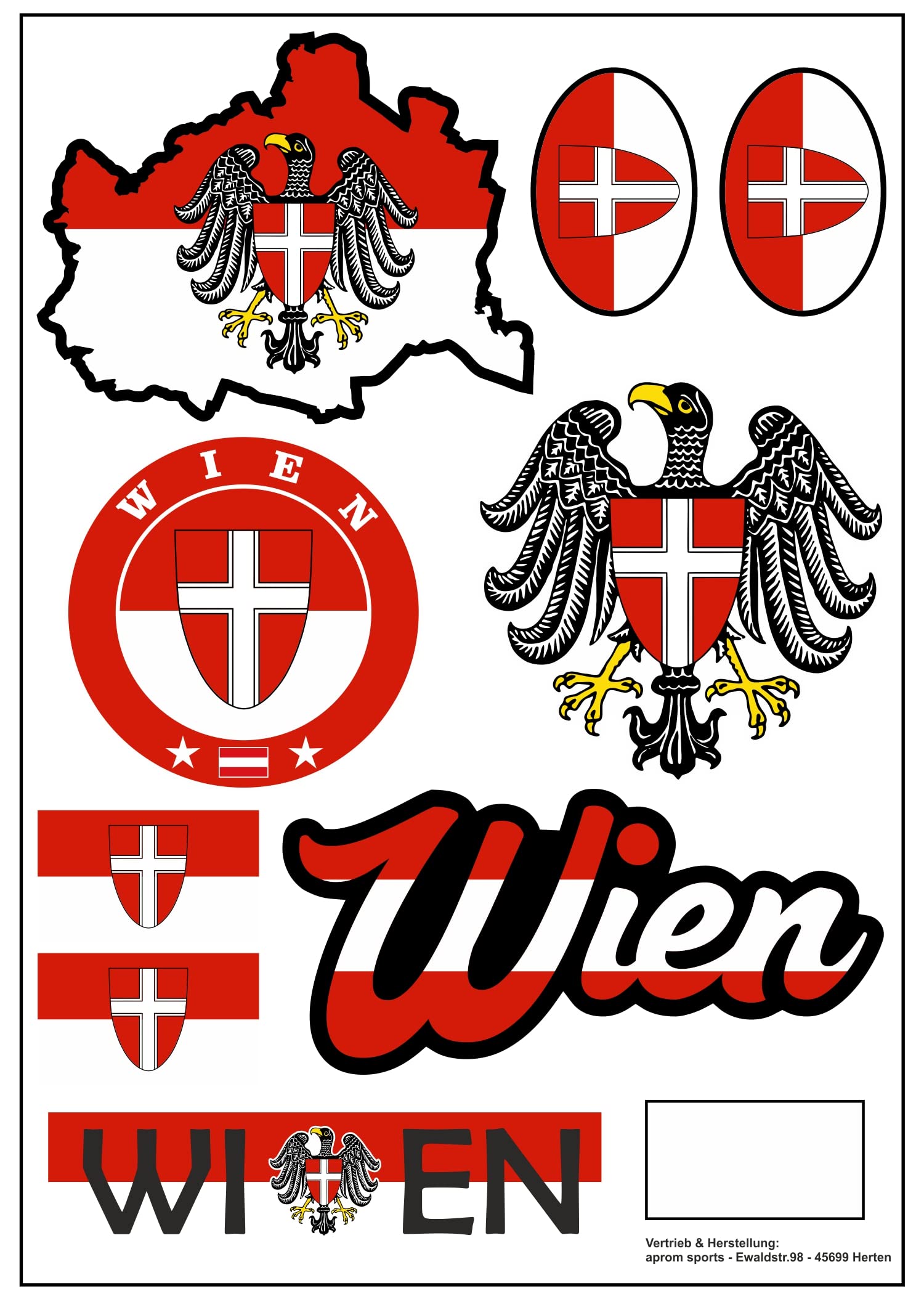 aprom Wien Österreich Aufkleber Karte Stickerbogen - PKW Auto Fahne Tuning von aprom