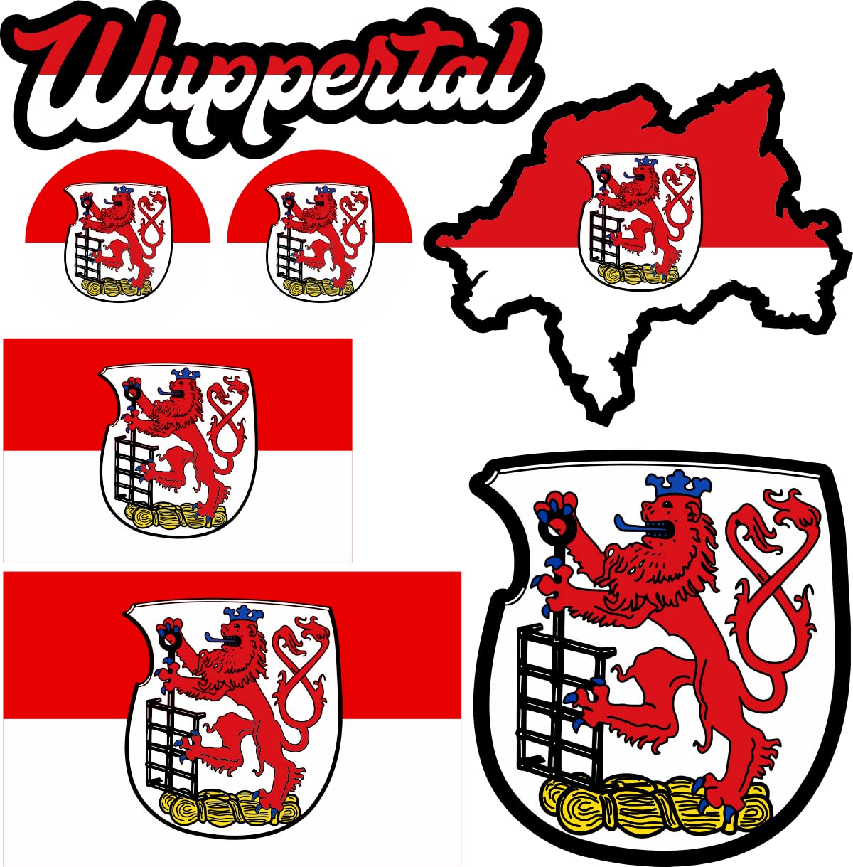 aprom Wuppertal Aufkleber Karte Sticker-Bogen - Stadt PKW Auto Fahne Flagge Decal 17x24 cm - Viele Motive von aprom