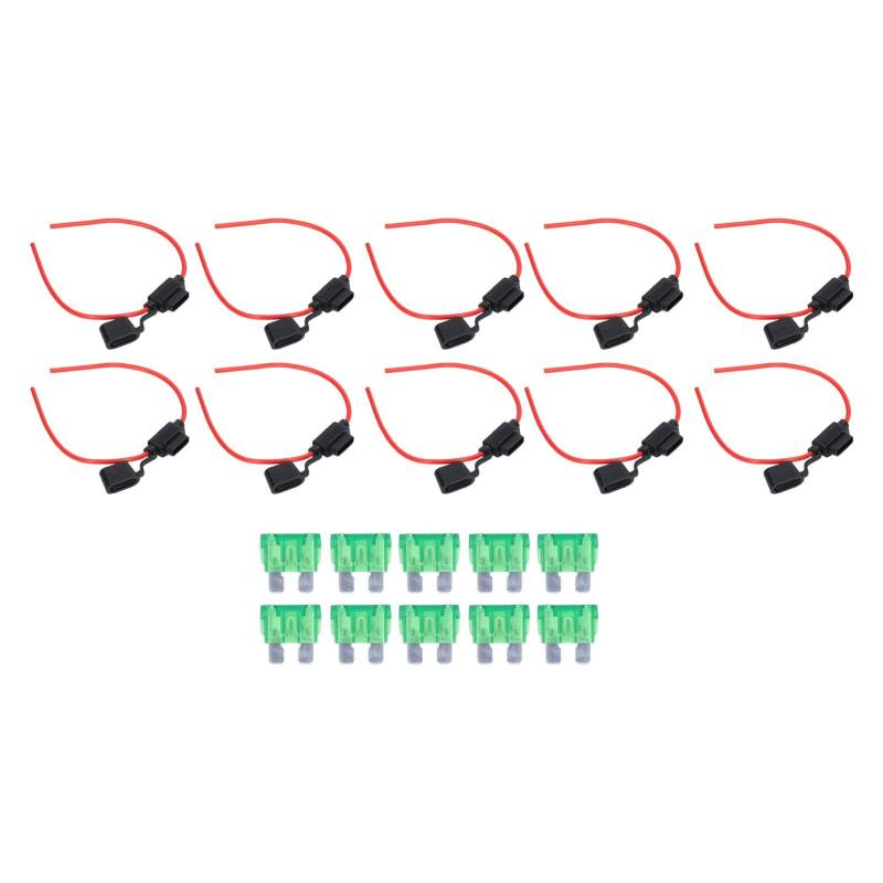 10 Set Inline -Halter -Schmelzenwiderstand Easy Kabelhalter mit 14AWG, 20a (12AWG, 30A) von aqxreight