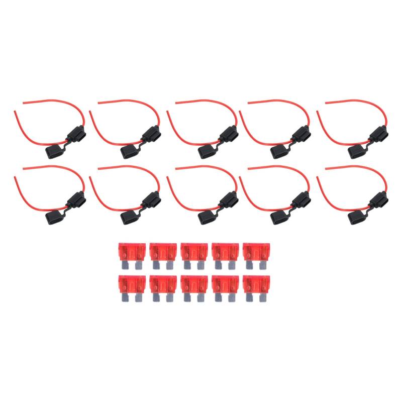 10 Set Inline -Halter -Schmelzenwiderstand Easy Kabelhalter mit 14AWG, 20a (18AWG, 10A) von aqxreight