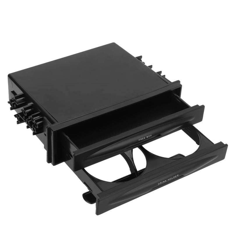 aqxreight Universal 2-in-1 ABS Mehrzweck 1DIN 2-Schicht Schwarz Autoradio-Aufbewahrungsbox mit Getränkehalter von aqxreight