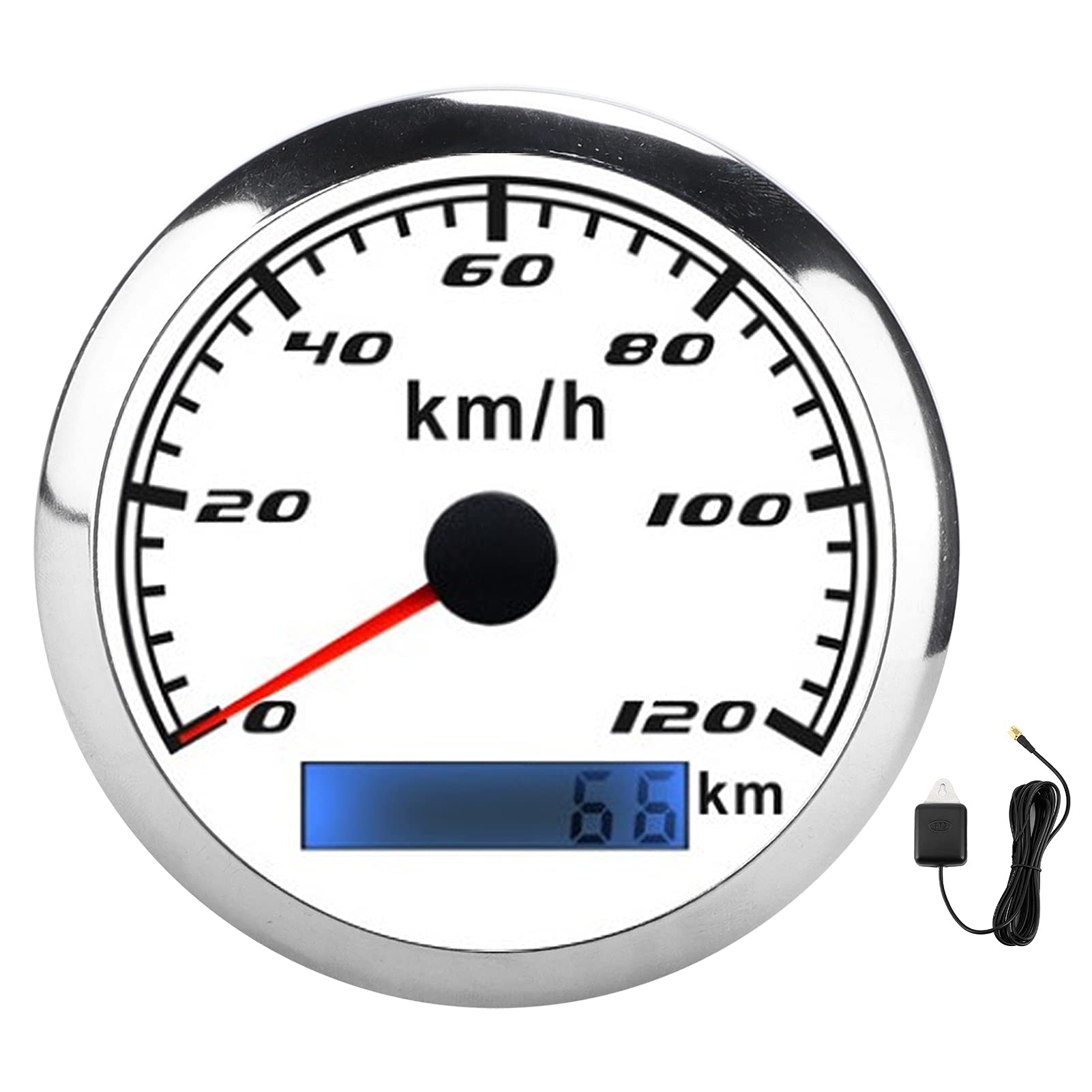 GPS-Geschwindigkeitsmesser-Zeiger-Kilometerzähler,0-120KM/H 0-999999KM IP67 9-30VDC Universal für PKW-LKW-Boot(Weißer Teller) von aqxreight
