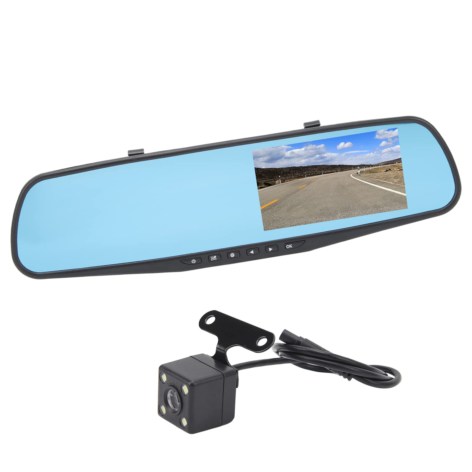 Spiegel-Dash-Kamera, 4,3-Zoll-Spiegel-Dash-Cam 1080P HD Dual-Objektiv, Blendfreier Parkmonitor, Intelligente Rückspiegel-Kamera (Mit 64g Speicherkarte) von aqxreight