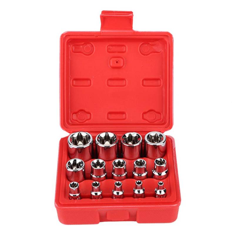 Torx-Bit-Stecknüsse, 14-teiliges E-Typ-Torx-Stern-Bit-Steckschlüssel-Set E4-E24 1/4 Zoll 3/8 Zoll 1/2 Zoll Antriebsreparatur-Werkzeugsatz von aqxreight