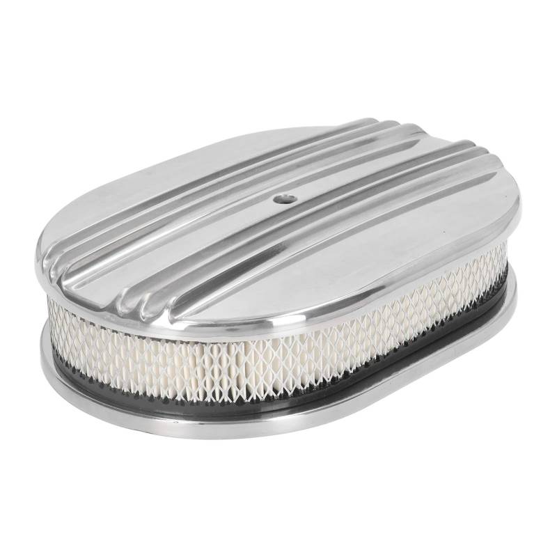 aqxreight 12-Zoll-Oval-Luftfilter mit Halben Rippen aus Polierter Aluminiumlegierung für 5 1/8-Zoll-Vergaser, Hot Rods, Muscle Cars von aqxreight
