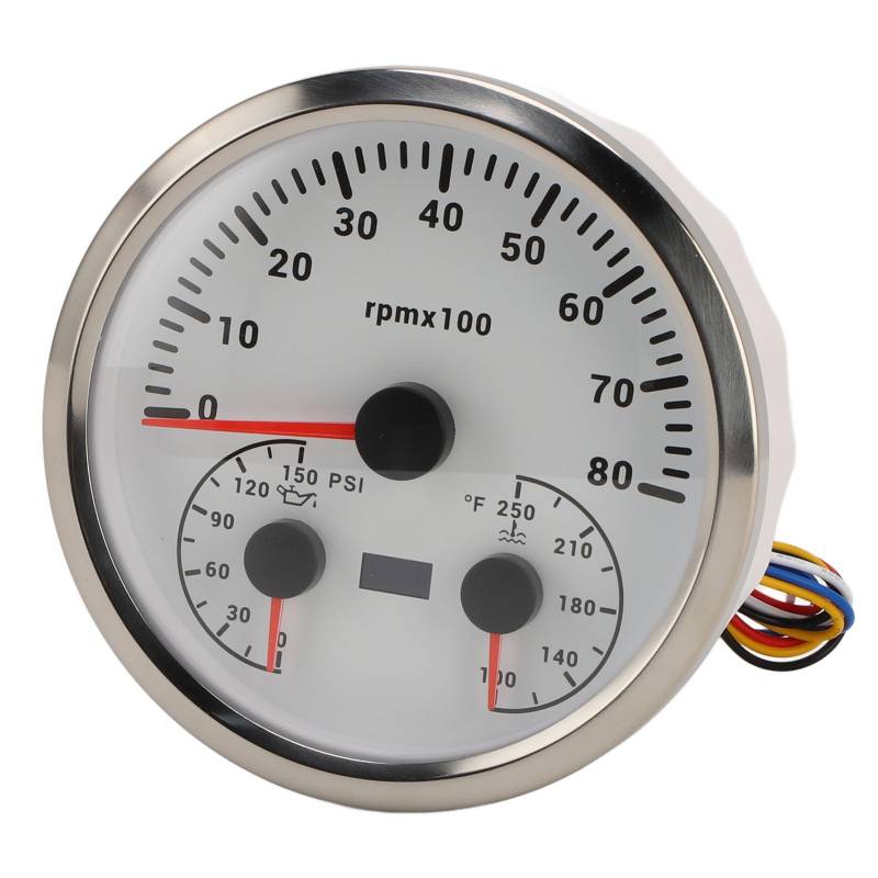 aqxreight 3 in 1 Tachometer 8000 U/Min Tachometer 0-150psi Öldruck 100-250 ℉ Wassertemperaturanzeige mit 7 Farben Hintergrundbeleuchtung für RV Yacht (Weißes Zifferblatt Silberlünette von aqxreight
