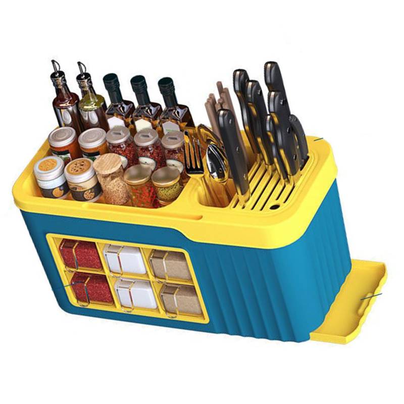 aqxreight Box Organizer Storage Box Küchengewürzregal mit Verstellbaren Regalen für Gewürzflaschen Utensilien und Messer von aqxreight