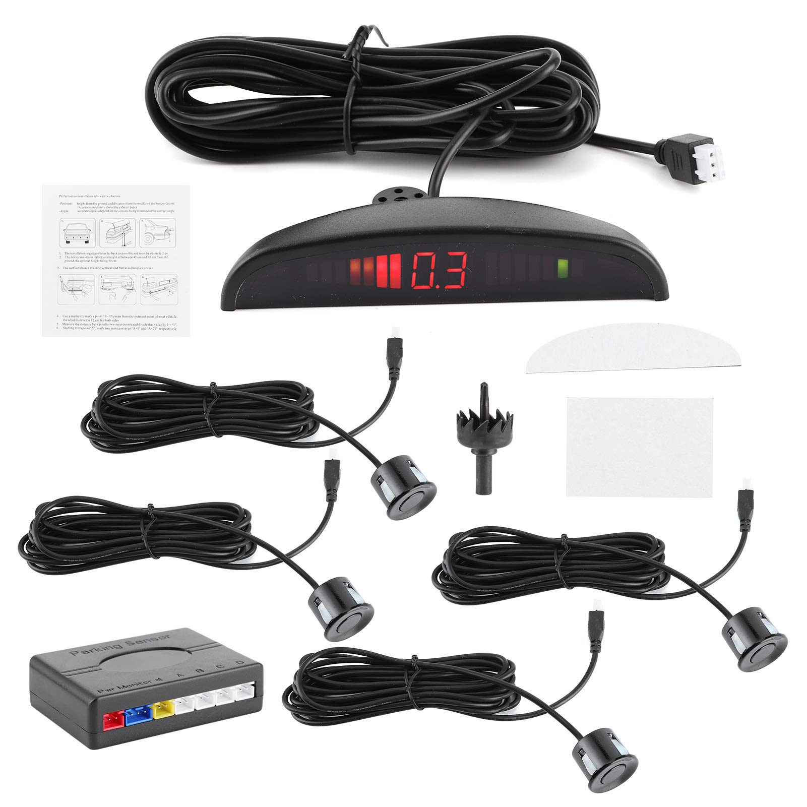 aqxreight - Parkwächter-Sensor, Parkradar-Monitor DC 12V Auto Reversing Backup-Detektor mit 4 Sensoren aqxreight - Parkwächter-Sensor, Parkradar-Monitor DC 12V Auto Reversing Backup-Detektor mit 4 Sensoren von aqxreight