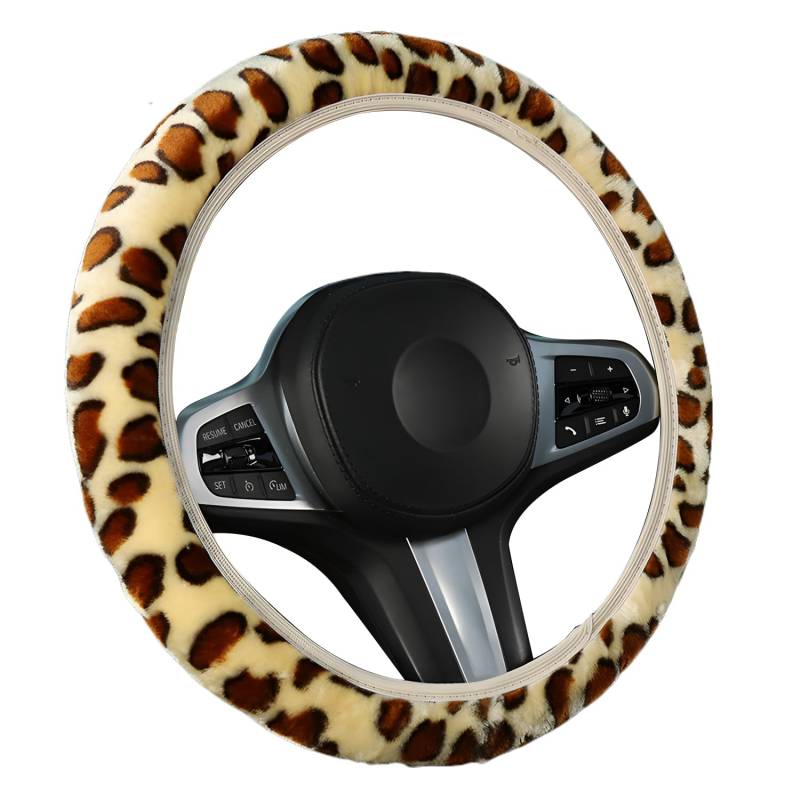 1 Stück Lenkradbezug mit Leopardenmuster, elastischer Lenkradbezug, universell, rutschfest, warm, flauschig, passend für die meisten Autos mit einem Durchmesser von 36–38 cm von arrderly
