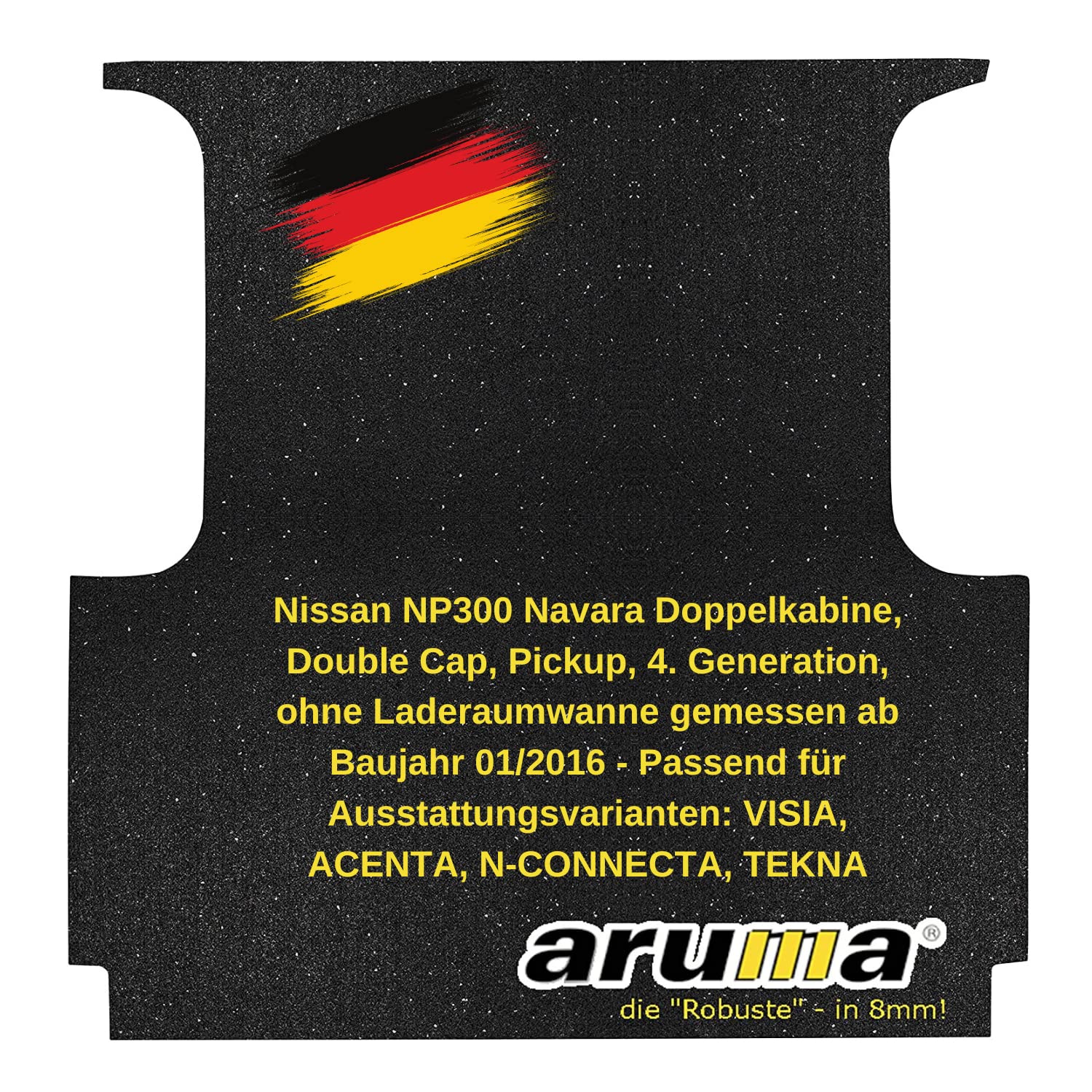 aruma® Antirutschmatte Laderaummatte kompatibel für Nissan NP300 Navara Doppelkabine, Double Cap, Pickup, 4. Generation, ohne Laderaumwanne gemessen ab Baujahr 01/2016 - von aruma