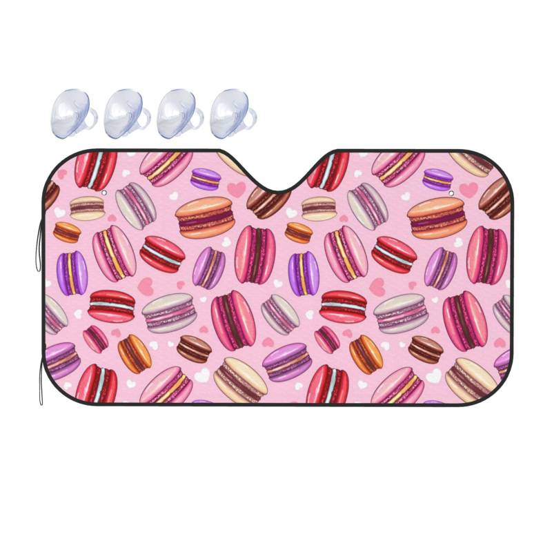 Niedlicher rosa Auto-Sonnenschutz mit Macaron-Muster, faltbar, Wind-Sonnenblende, wärmereflektierender Sonnenschutz für den Sommer von asbwuo