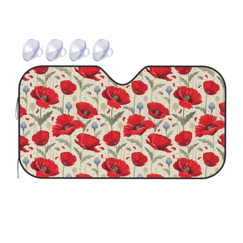 Reflektor-Sonnenschutz mit Blumenmuster und rotem Blumenmuster für den Autoinnenraum. Cooler reflektierender Sonnenblocker, passend für kleine Limousinen und SUVs von asbwuo