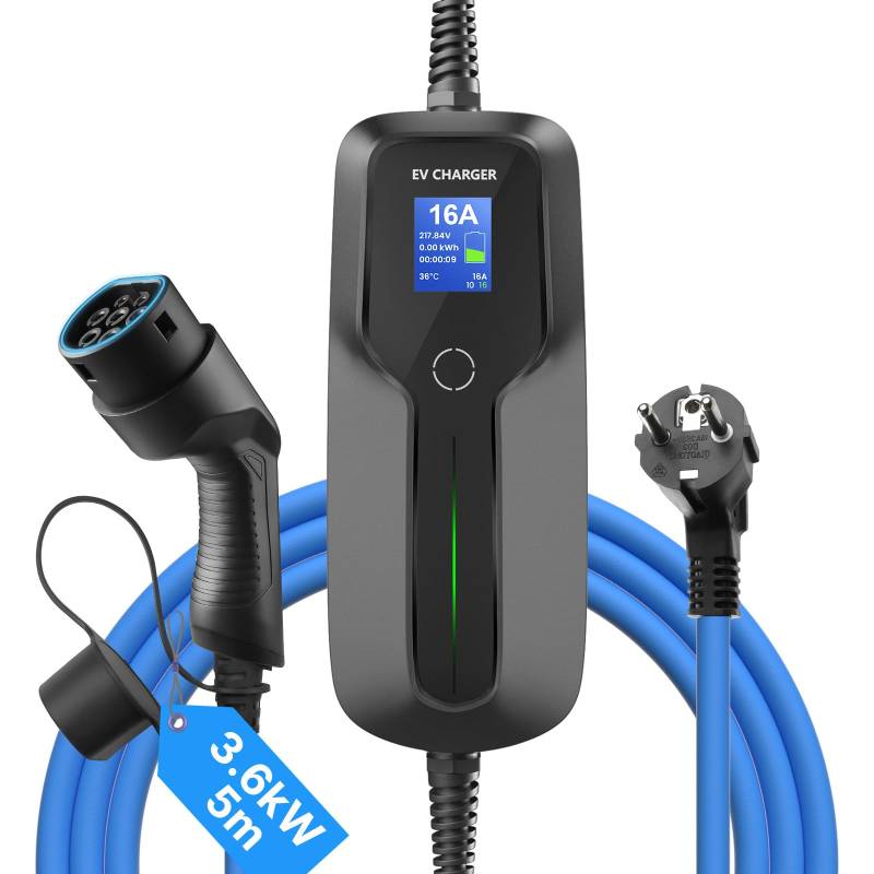 astoneves Typ 2 EV Ladegerät, tragbares Modus 2 16A Elektroauto Ladekabel Ladebox mit Schuko Stecker für IEC 62196-2 Standard Elektrofahrzeug (5m Kabel, 220-240V, Max 3,6kW) von astoneves