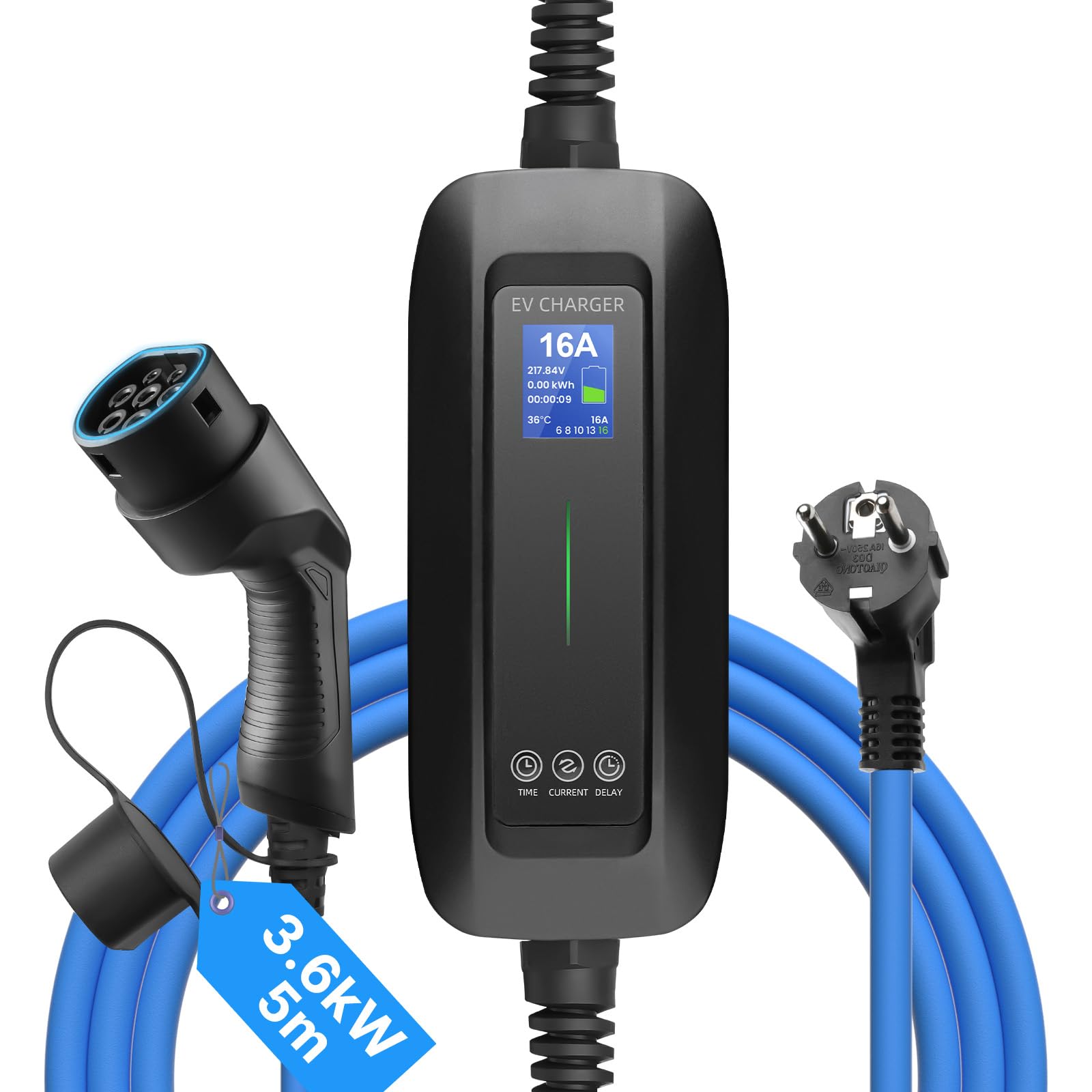 astoneves Ladekabel Elektroauto Typ 2 Schuko 3,6kW, Charging Cable Type 2 Modus 2 8/10/13/16A Current Avec écran, Timed &Delayable Mobile EV Ladekabel, IEC 62196-2 Elektrofahrzeuge,5m. von astoneves