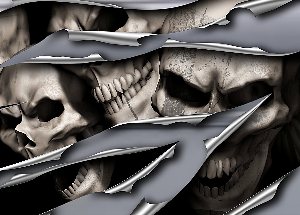 Autoaufkleber, Seitendekor: 3D Metal - Metal Skull Rip Totenkopfaufkleber S057-150 cm von aufgeklebt.de