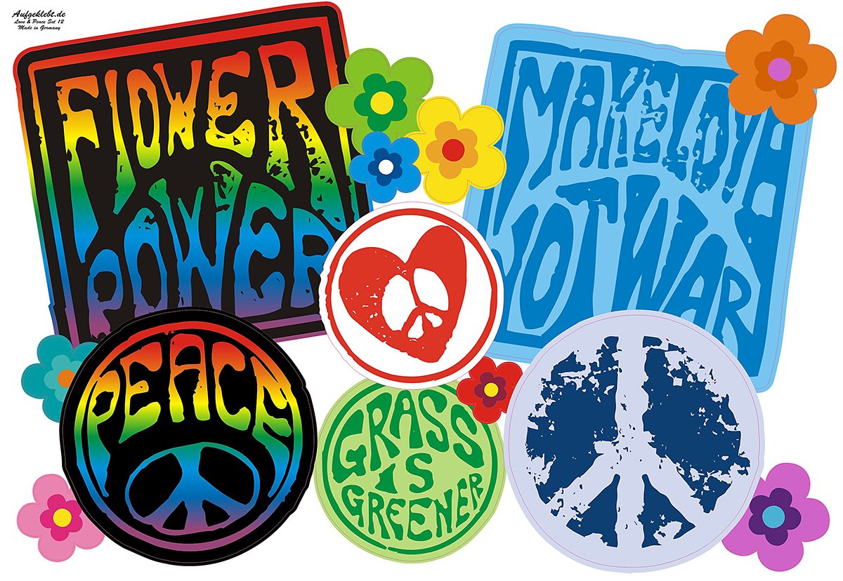 Make Love Not War, Hippie Symbole, Vintage Autoaufkleber: Love and Peace 12 von aufgeklebt.de