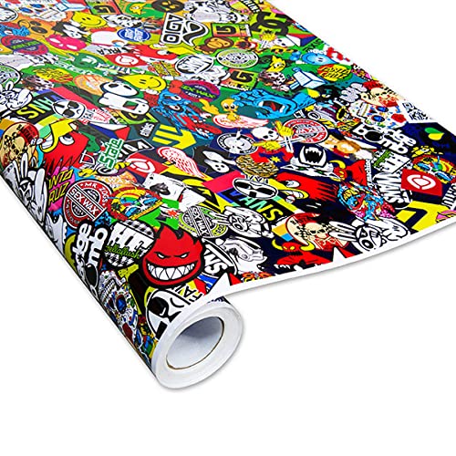 Auto-Dress® Stickerbomb Auto-Folie mit Luftkanal-Technik für 3D Car-Wrapping | Mit Marken & Logos, JDM Kfz Aufkleber (30x150cm, Design: Skate, Farbe: Bunt, Finish: Glanz) von auto-Dress.de