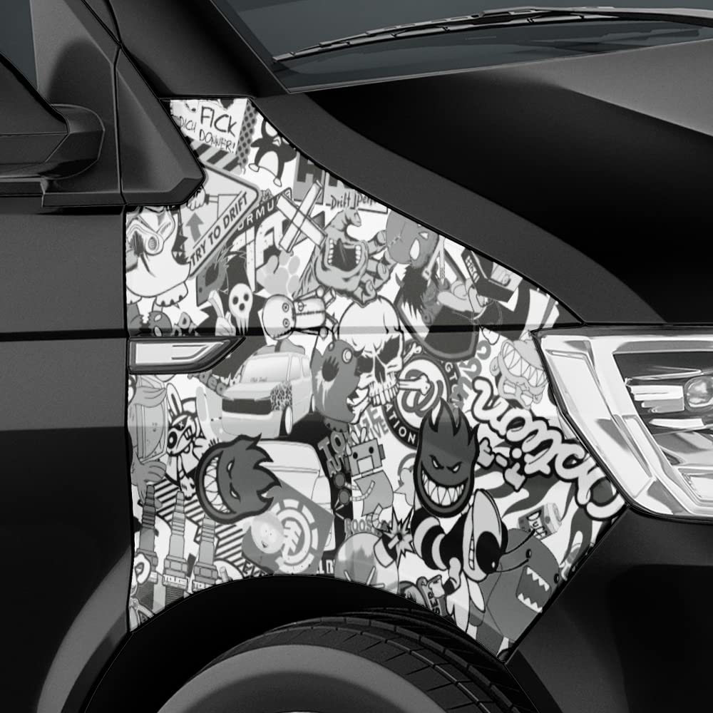 Auto-Dress Stickerbomb Auto-Folie mit Luftkanal-Technik für 3D Car-Wrapping (30x150cm, Design: Special, Farbe: Schwarz-Weiß, Finish: Matt) von auto-Dress.de
