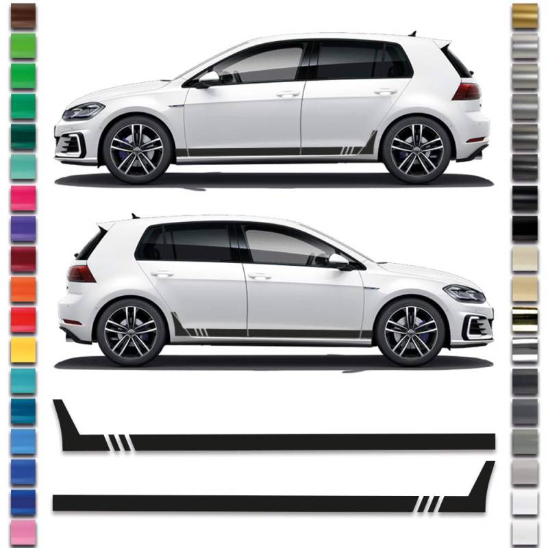 Auto-Dress® Seiten-Streifen Aufkleber Set/Dekor Golf Streifen in Wunschfarbe 180 x 21cm (110 Black Gloss) von auto-Dress.de