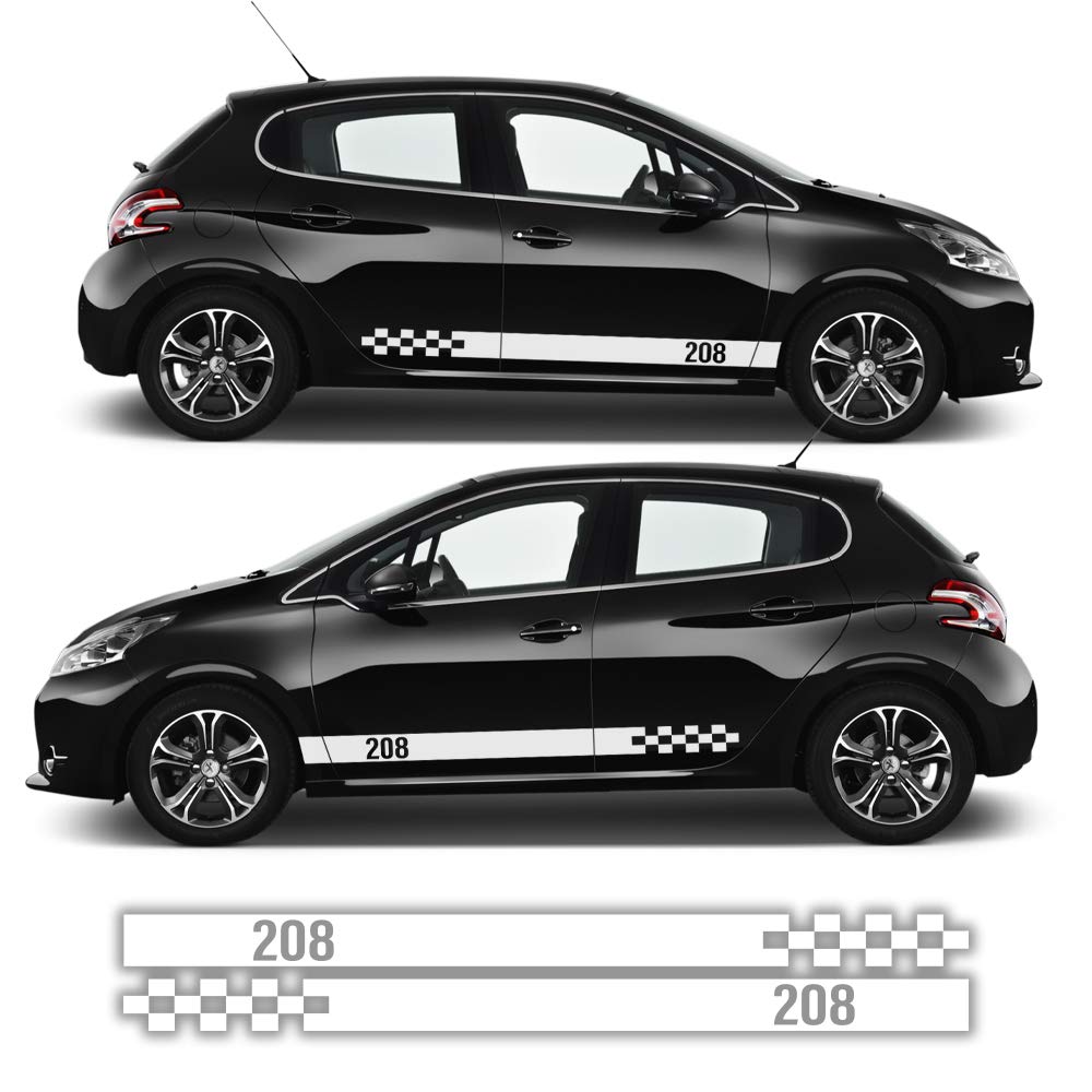 Auto-Dress® Seiten-Streifen Aufkleber Set/Dekor passend für Peugeot 208 in Wunschfarbe (111M Black Matt) von auto-Dress.de