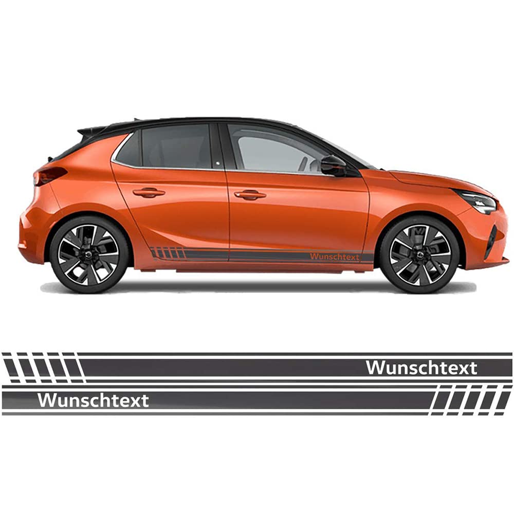 Auto-Dress Seitenstreifen Aufkleber Set/Dekor passend für Opel Corsa - Motiv: Wunschtext (110 Black Gloss) von auto-Dress.de