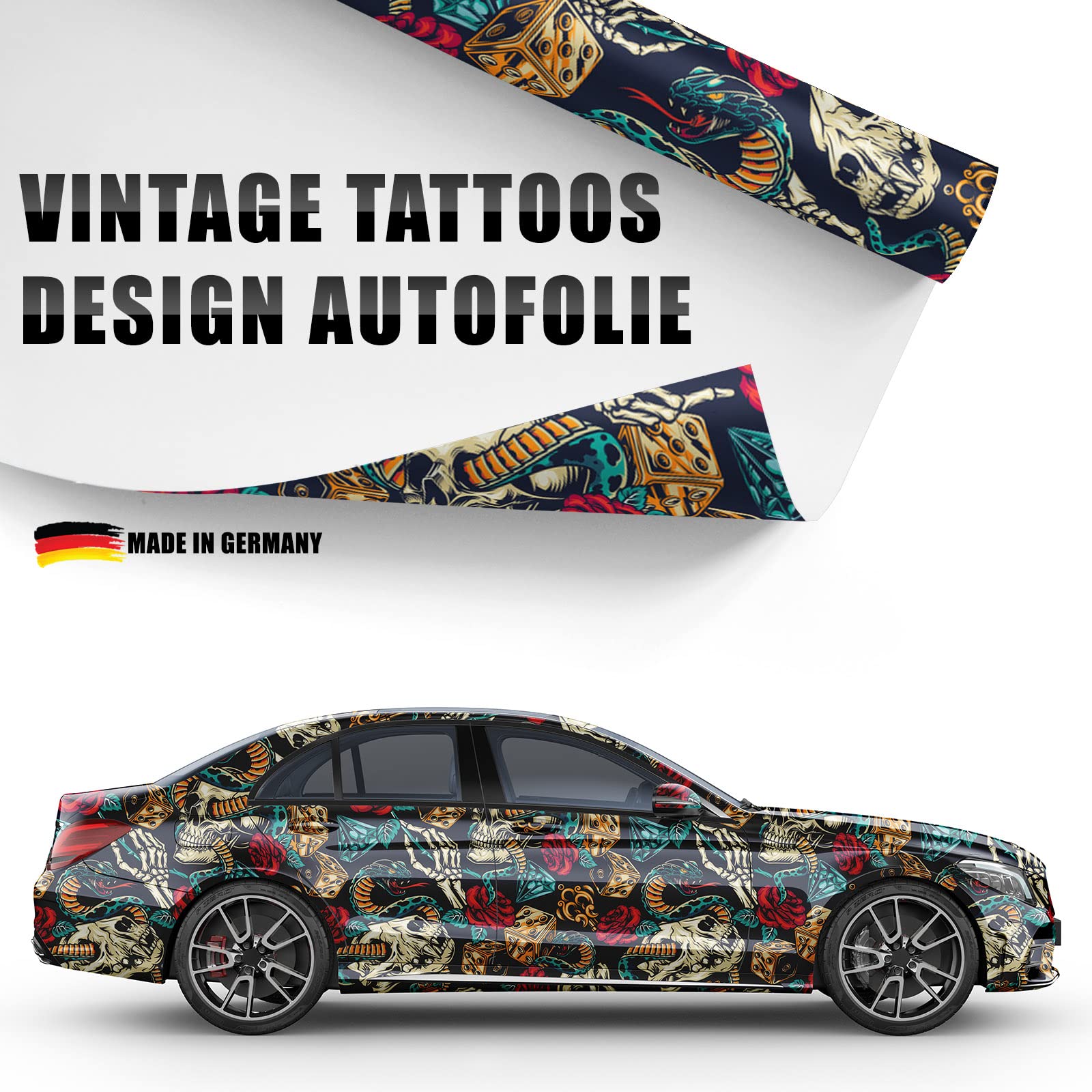 Design Auto-Folie Vintage Tattoos 3D Car-Wrapping Luftkanäle blasenfrei 100x150cm von auto-Dress.de