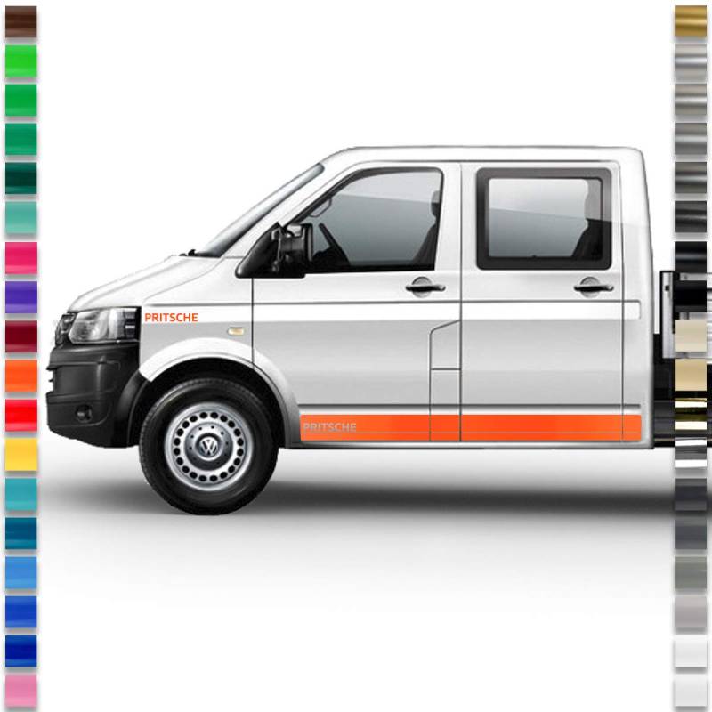 Wagen Seiten-Streifen Aufkleber Set/Dekor passend für VW T4, T5 & T6 Pritschen-Wagen in Wunschfarbe - Einzel- & Doppel-Kabine (Farbwunsch (Liste), Doppel-Kabine) von Auto-Dress