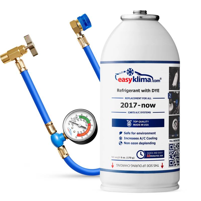 EasyKlima AC Recharge Kit Starter Pack - Air Con Gas & Schlauch mit Manometer - Einfache, schnelle Klimaanlage Regas Kit für Autos hergestellt von 2017 - bis heute von auto easy klima