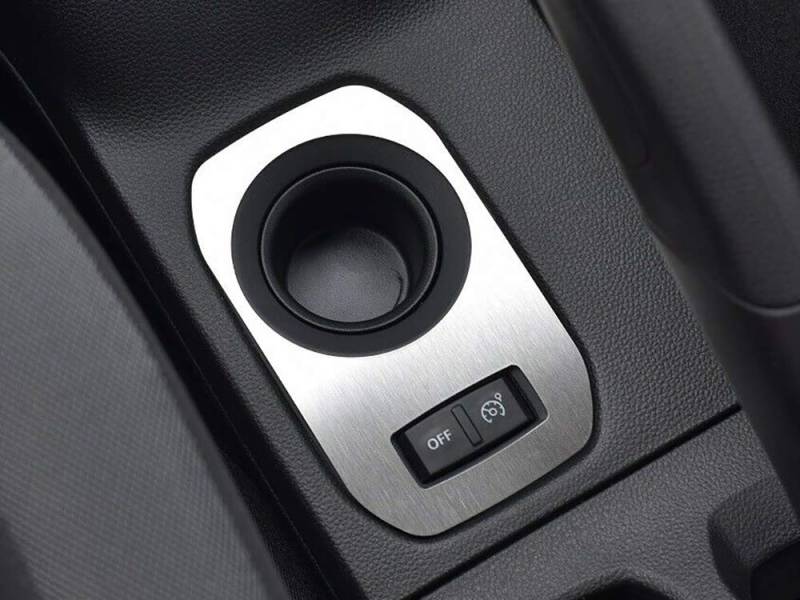 autoCOVR Getränkehalter Emblem Stahlabdeckung für Dacia Duster II 2017+ - 1 Stück, Kreisscheibe Platte, Zubehör, Edelstahl, Gebürstet, Blenden, Cockpit, Dekor von autoCOVR