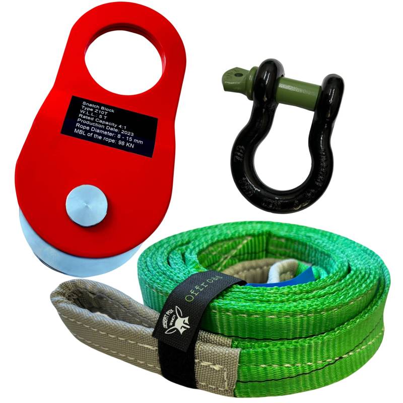 Abschlepp-Set für Bergungen oder als Forstset I Bergeset - mit Umlenkrolle, Schäkel und Bergegurt - Abschleppgurt (Umlenkrolle10T I Schäkel 7/8 I Gurt 3 m) von autooptimierer.de