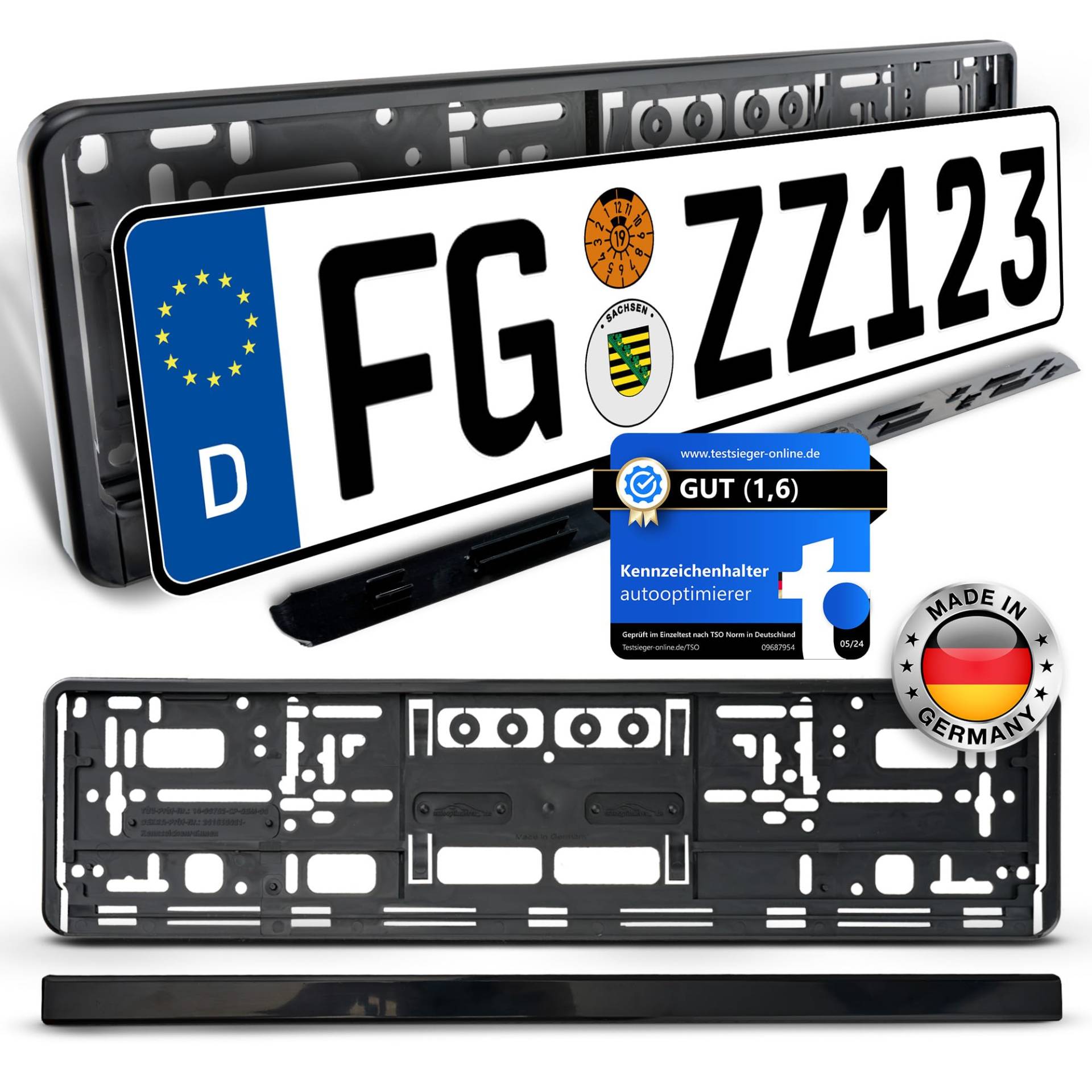 Schwarze KFZ Kennzeichenhalter für Auto 2 Stück Schwarz Kennzeichen Kennzeichenrahmen Nummernschildhalter für Pkw`s Kennzeichenhalterung Nummernschildhalterung (2 Stück) von autooptimierer.de