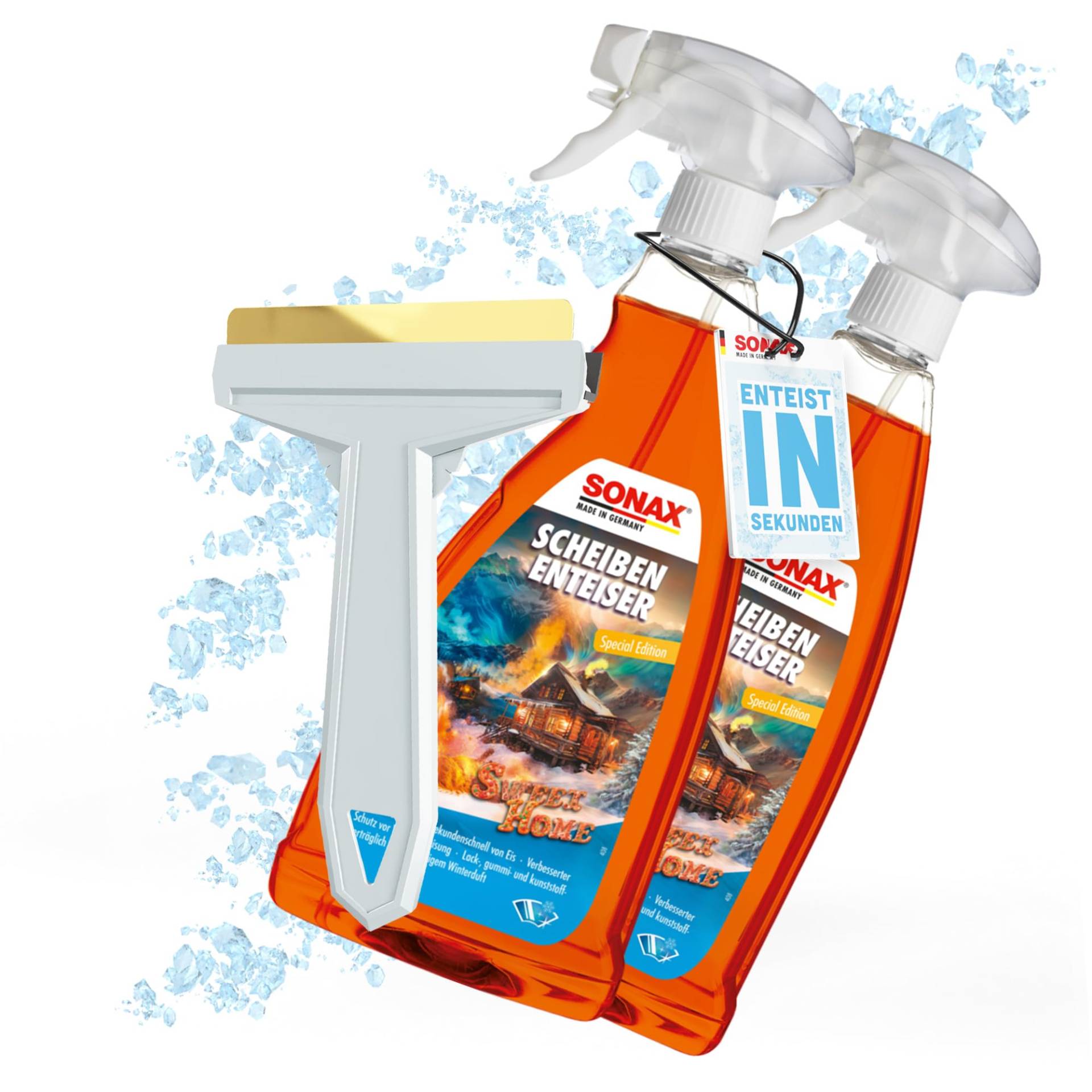 Auto Scheibenenteiser Set | 2X Sonax Scheiben Enteiser Spray Sweet Home 1 Liter für Autoscheiben + 1x Murska Eiskratzer mit Messingklinge | Enteiserspray für klare Sicht Auto Scheibenenteiser Set | 2X Sonax Scheiben Enteiser Spray Sweet Home 1 Liter für Autoscheiben + 1x Murska Eiskratzer mit Messingklinge | Enteiserspray für klare Sicht von autopflege