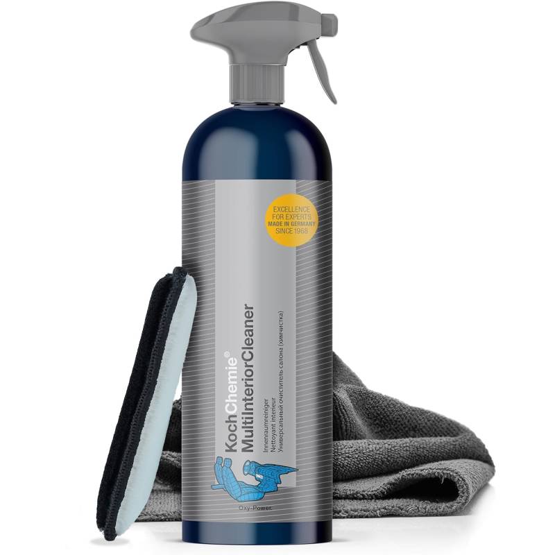 autopflege Auto Reinigungsset Innenraum | Koch Chemie Multi Interior Cleaner 750ml Innenraumreiniger + Mikrofasertuch + Mikrofaser Pad |Effiziente Reinigung von Polster Textil Kunststoff von autopflege