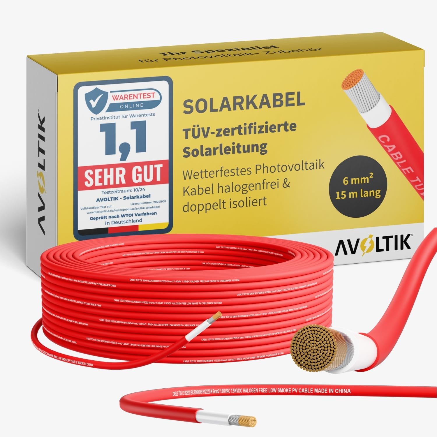 Avoltik Solarkabel 6mm2 in 15 m I TÜV-zertifizierte Solarleitung für Photovoltaik 1500V I robustes Solar Verlängerungskabel H1Z2Z2-K I wetterfestes Photovoltaik Kabel halogenfrei & doppelt isoliert Avoltik Solarkabel 6mm2 in 15 m I TÜV-zertifizierte Solarleitung für Photovoltaik 1500V I robustes Solar Verlängerungskabel H1Z2Z2-K I wetterfestes Photovoltaik Kabel halogenfrei & doppelt isoliert von avoltik