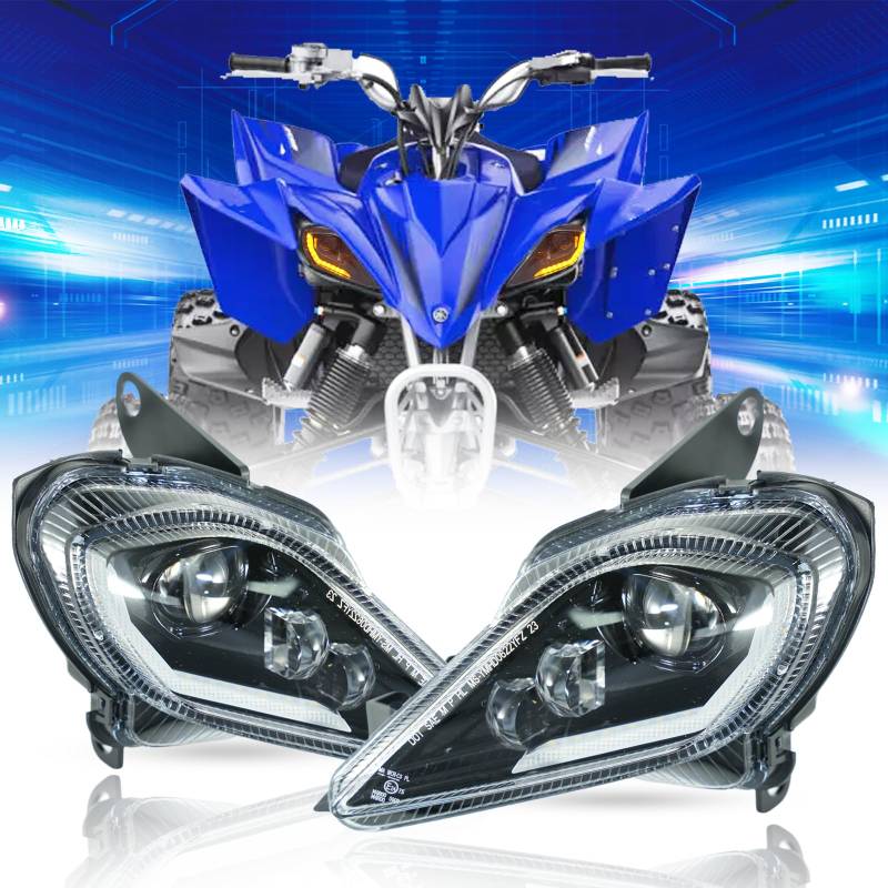 bamotoop 64W Motorrad LED Scheinwerfer E Geprüft Hi/Lo Beam DRL Weiß mit Blinker Bernstein Integration Scheinwerfer für Yamaha ATV Raptor 700 2006-2022 YFZ 450 YFZ450R YFZ450X Wolverine 450 von bamotoop