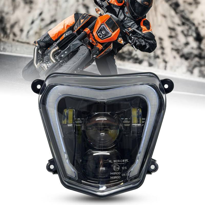 bamotoop Led Motorrad Scheinwerfer e-geprüft für KTM Duke 690 2012-2019 Plug and Play von bamotoop