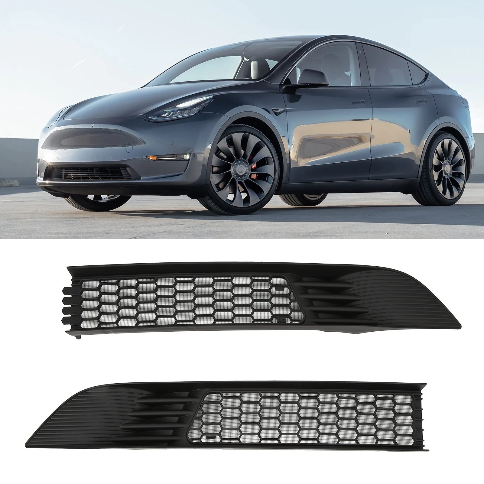 Frontgrill Mesh-Gittergittereinsätze für Tesla Model Y 2020-2023 Vordere Lufteinlass-Lüftungsgitterabdeckung Hellschwarz Frontgrill Mesh-Stoßfängergitter-Gittereinsätze für Model Y von banapoy