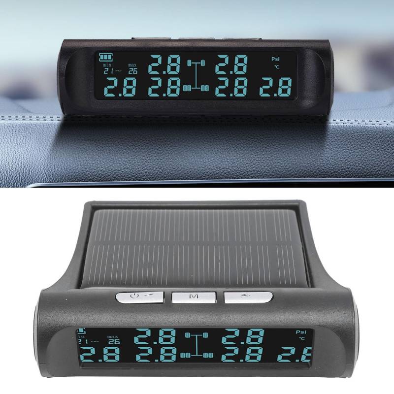 Reifendruck-Kontrollsystem, LCD-Display Solar-Reifendrucküberwachung TPMS mit 6 externen Sensoren, Solar- und USB-Ladegerät, kabellose Solarstrom TPMS für Wohnmobil, Wohnwagen von banapoy