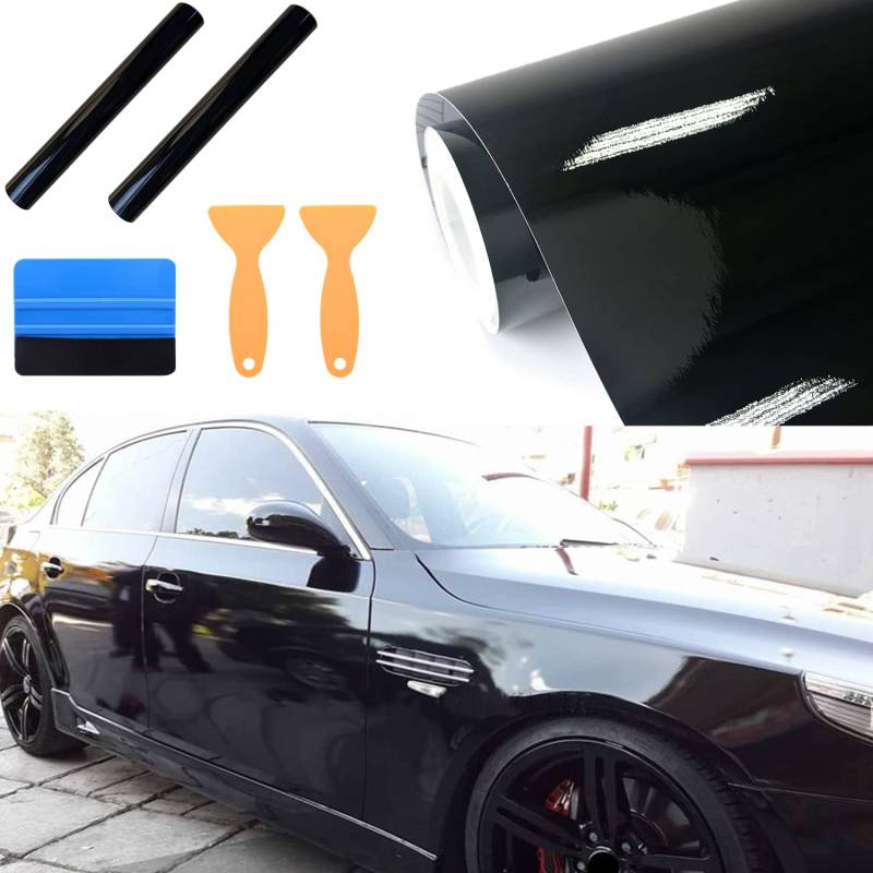 Auto Folie Schwarz Autofolie 300 cm x 30 cm Selbstklebende Schutzfolie Flexibel Autofolie für Auto Fahrrad Motorrad, Vinyl Wrap DIY Auto Lackfolie Dekorative (Glanz Schwarz) von bangminda
