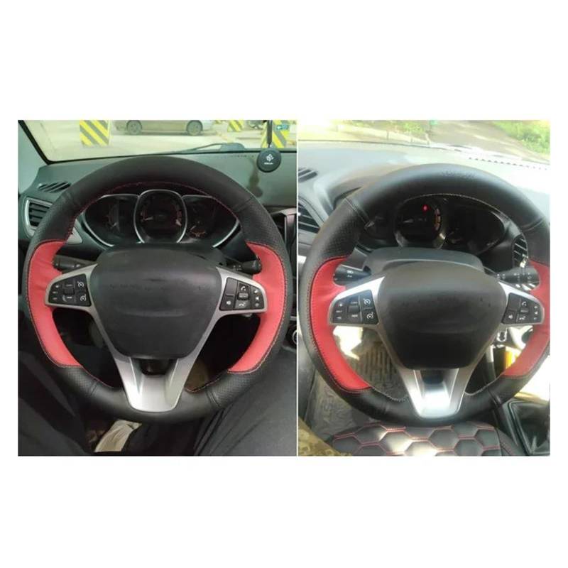 Auto Lenkradbezug Für Lada Für Vesta Für SW 2015 2016 2017 Für Lada X-Ray Handgenähte Schwarz Rot Künstliche Leder Auto Lenkrad Abdeckung Lenkrad Bezug(White Thread) von bcumst