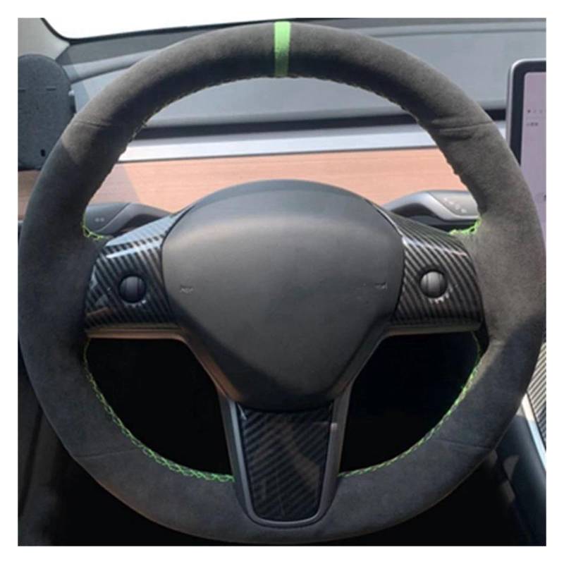 Auto Lenkradbezug Für Tesla Für Modell 3 2015-2021 Für Modell Für Y 2019-2021 Auto Lenkrad Abdeckung Wrap Non-Slip Echtes Leder Wildleder Leder Geflecht Lenkrad Bezug(B) von bcumst