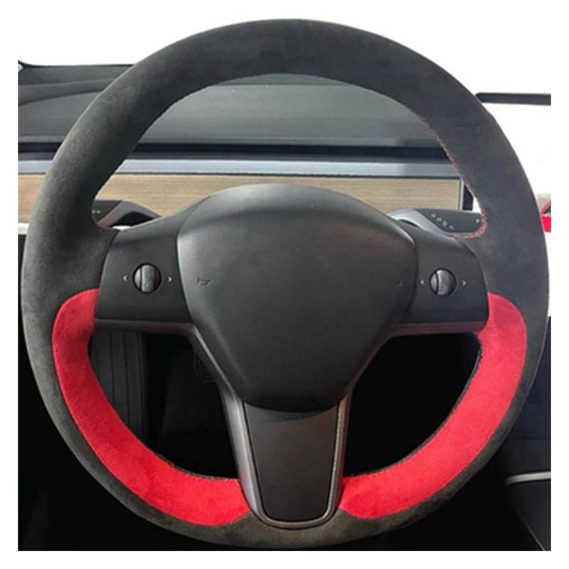 Auto Lenkradbezug Für Tesla Für Modell 3 2015-2021 Für Modell Für Y 2019-2021 Auto Lenkrad Abdeckung Wrap Non-Slip Echtes Leder Wildleder Leder Geflecht Lenkrad Bezug(C) von bcumst