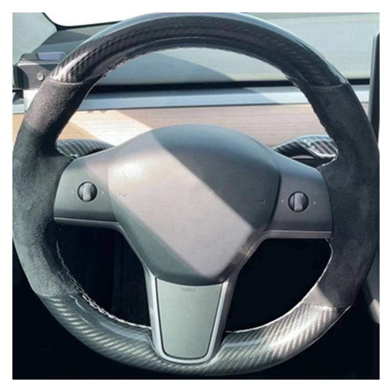 Auto Lenkradbezug Für Tesla Für Modell 3 2015-2021 Für Modell Für Y 2019-2021 Auto Lenkrad Abdeckung Wrap Non-Slip Echtes Leder Wildleder Leder Geflecht Lenkrad Bezug(E) von bcumst