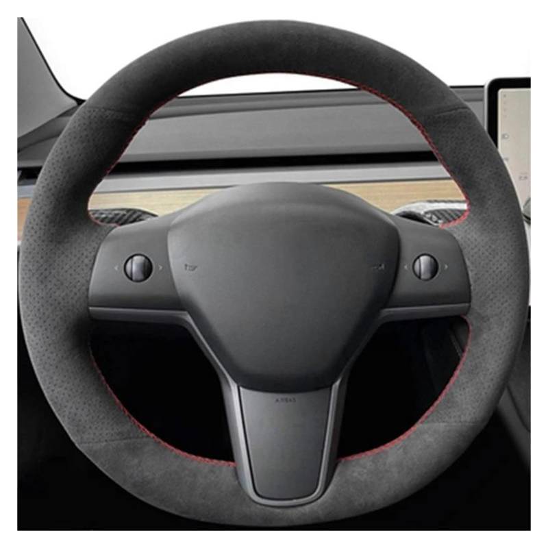 Auto Lenkradbezug Für Tesla Für Modell 3 2015-2021 Für Modell Für Y 2019-2021 Auto Lenkrad Abdeckung Wrap Non-Slip Echtes Leder Wildleder Leder Geflecht Lenkrad Bezug(F) von bcumst
