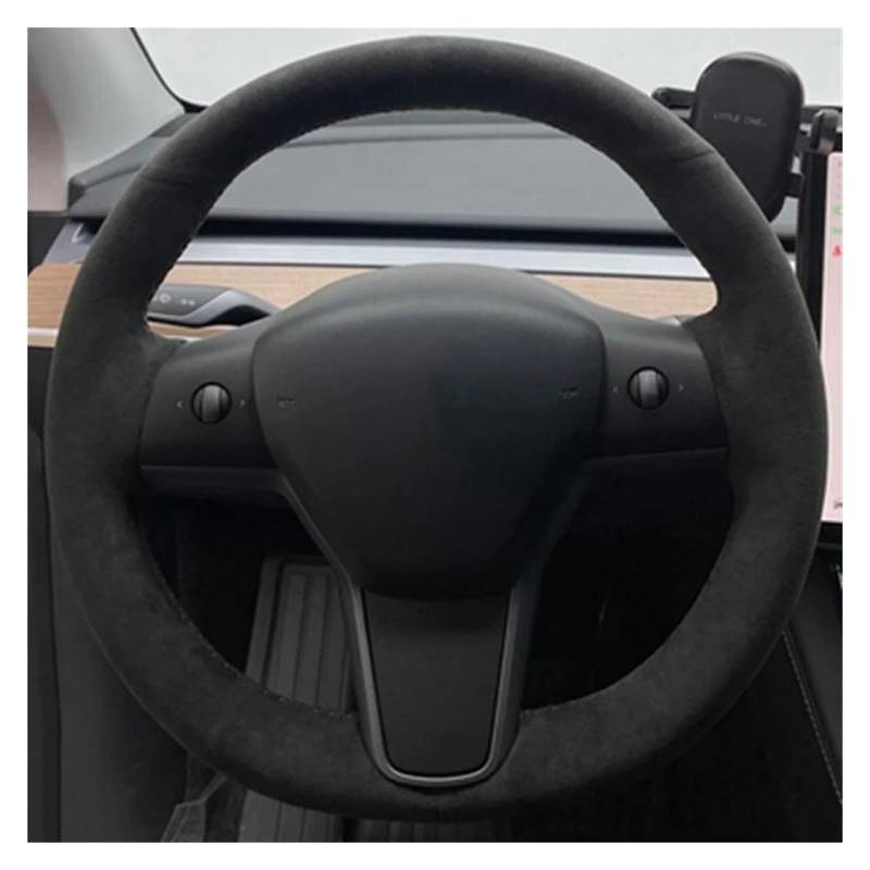 Auto Lenkradbezug Für Tesla Für Modell 3 2015-2021 Für Modell Für Y 2019-2021 Auto Lenkrad Abdeckung Wrap Non-Slip Echtes Leder Wildleder Leder Geflecht Lenkrad Bezug(I) von bcumst