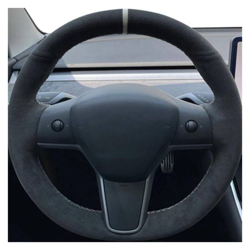 Auto Lenkradbezug Für Tesla Für Modell 3 2015-2021 Für Modell Für Y 2019-2021 Auto Lenkrad Abdeckung Wrap Non-Slip Echtes Leder Wildleder Leder Geflecht Lenkrad Bezug(J) von bcumst