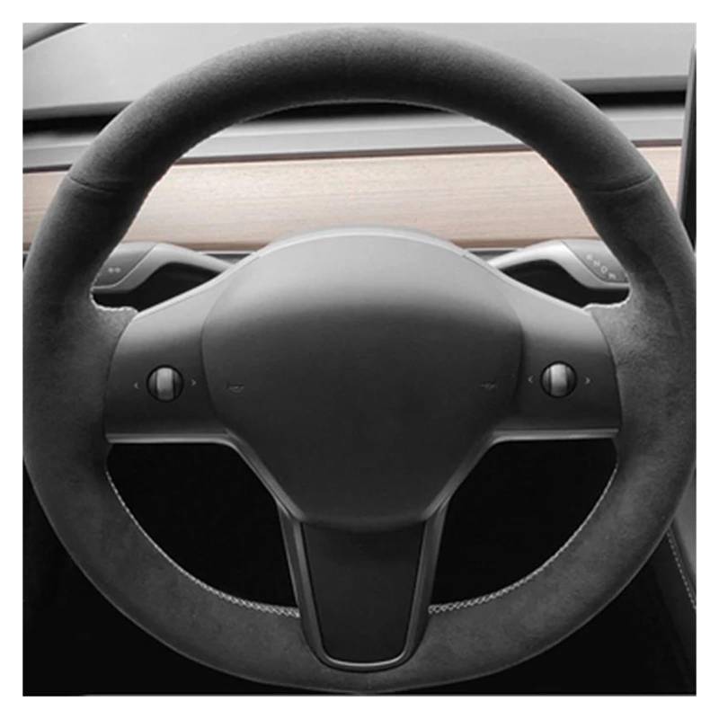 Auto Lenkradbezug Für Tesla Für Modell 3 2015-2021 Für Modell Für Y 2019-2021 Auto Lenkrad Abdeckung Wrap Non-Slip Echtes Leder Wildleder Leder Geflecht Lenkrad Bezug(K) von bcumst